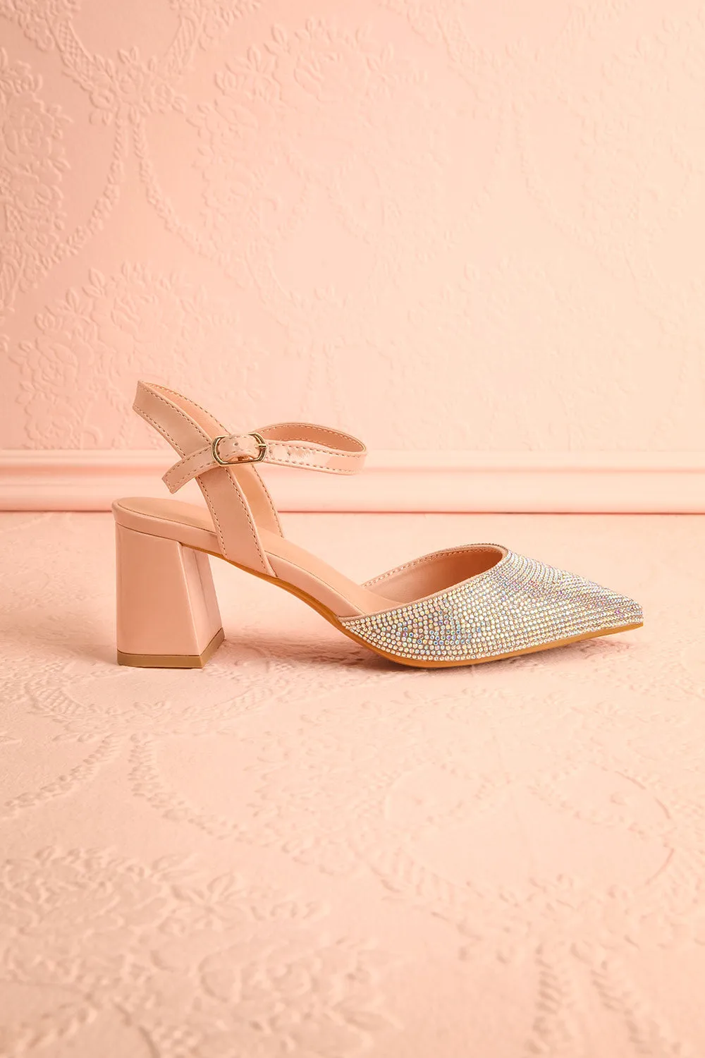 Starlight Beige |Pointed Toe Heel w/ Crystals