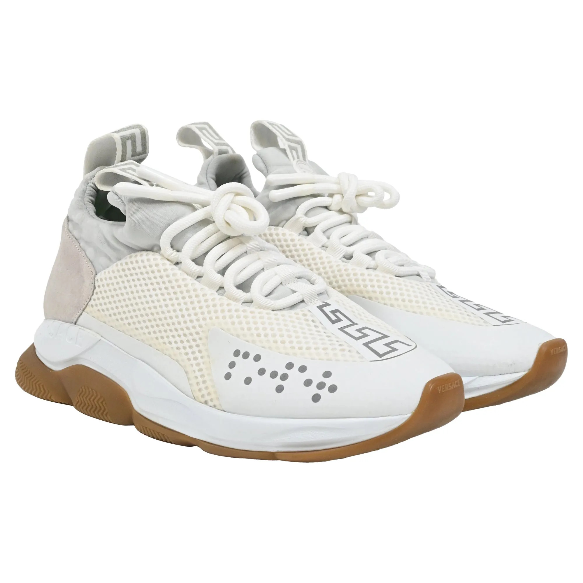 Versace Cross Chainer Sneakers in White Suede