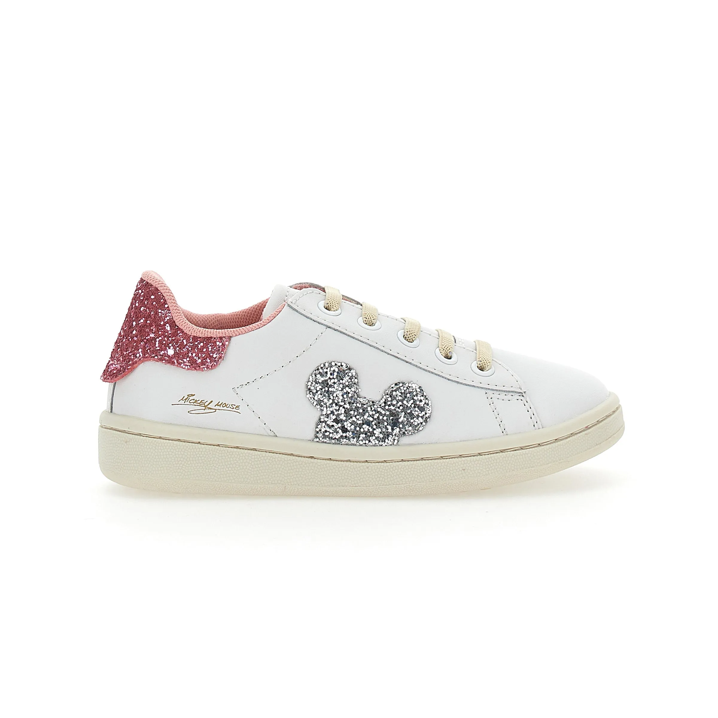 White Mickey Gem Glitter Tab Sneakers