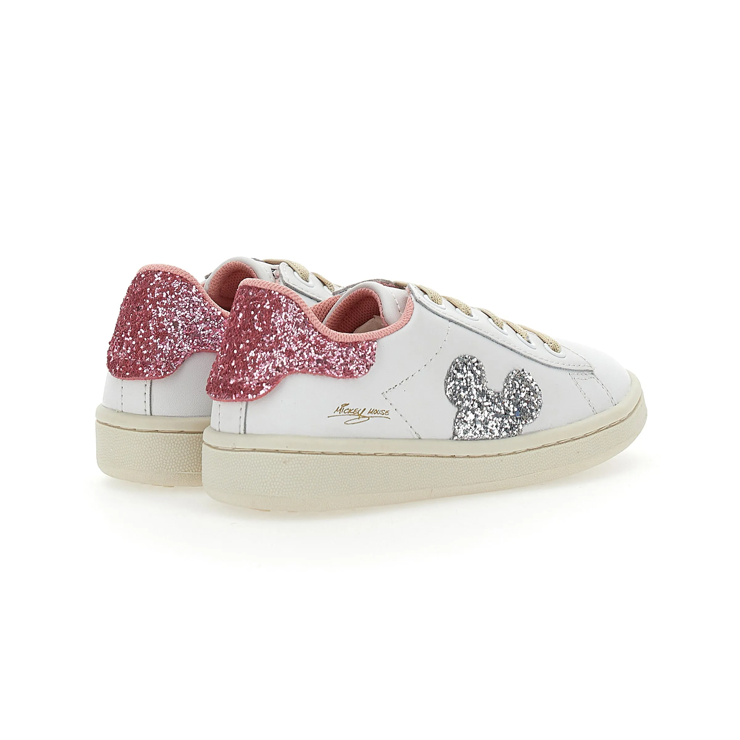 White Mickey Gem Glitter Tab Sneakers