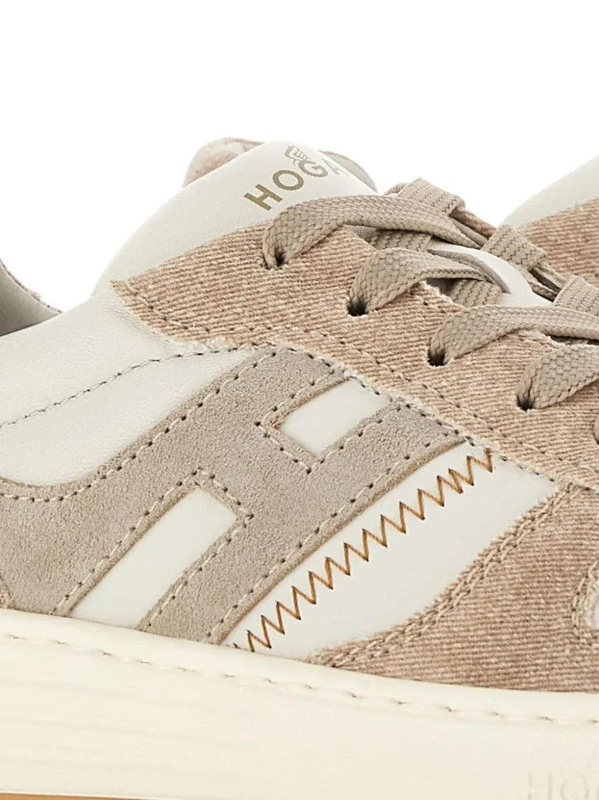 White/Beige Sneakers With Signature H Logo