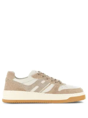 White/Beige Sneakers With Signature H Logo