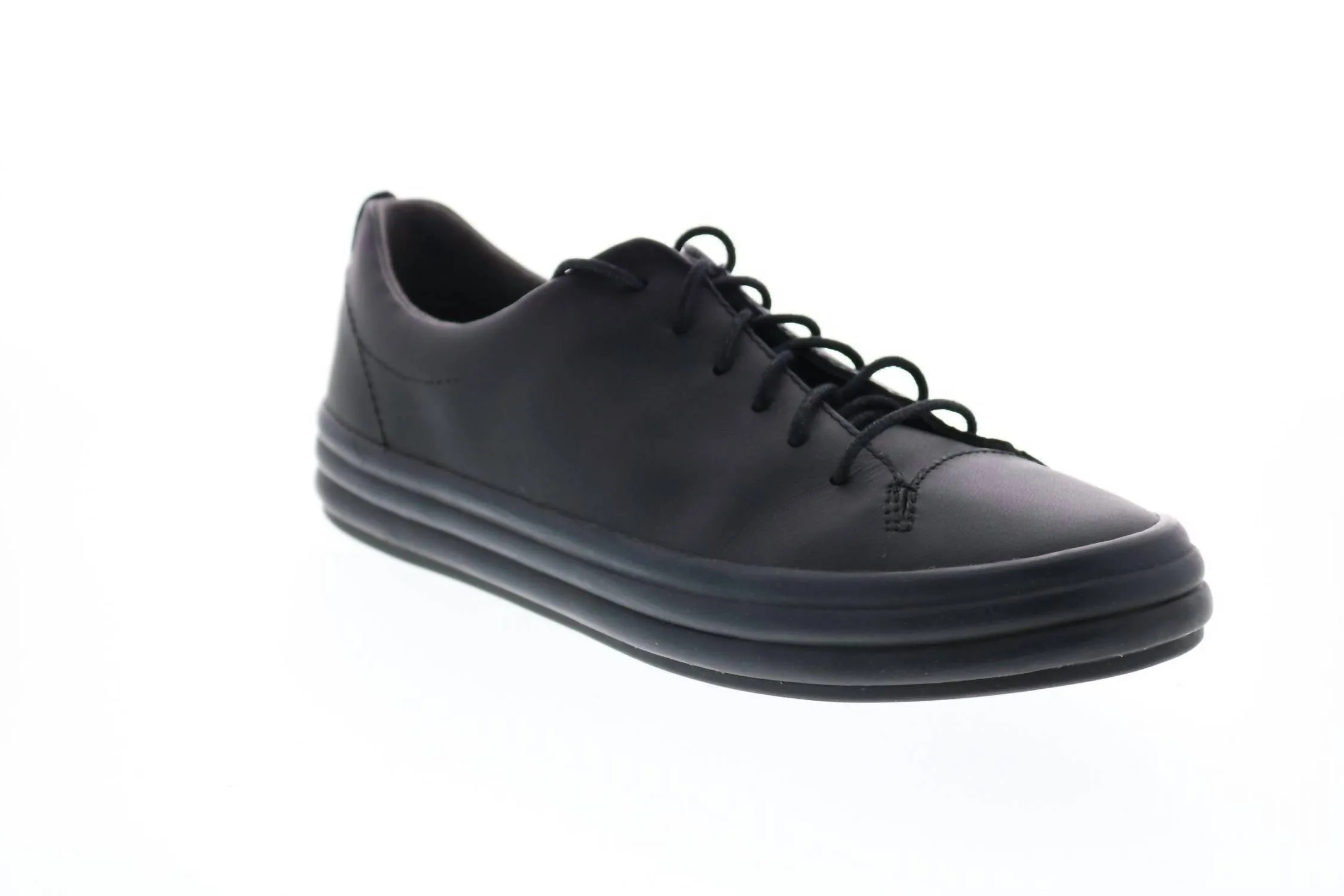 Women's Black Leather Lace Up Euro Sneakers Shoes In Softhand Negro