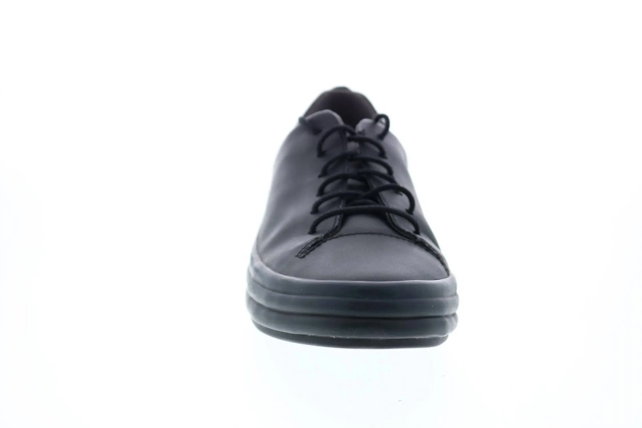 Women's Black Leather Lace Up Euro Sneakers Shoes In Softhand Negro