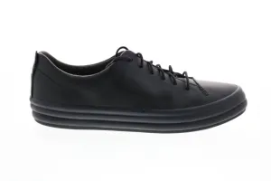 Women's Black Leather Lace Up Euro Sneakers Shoes In Softhand Negro