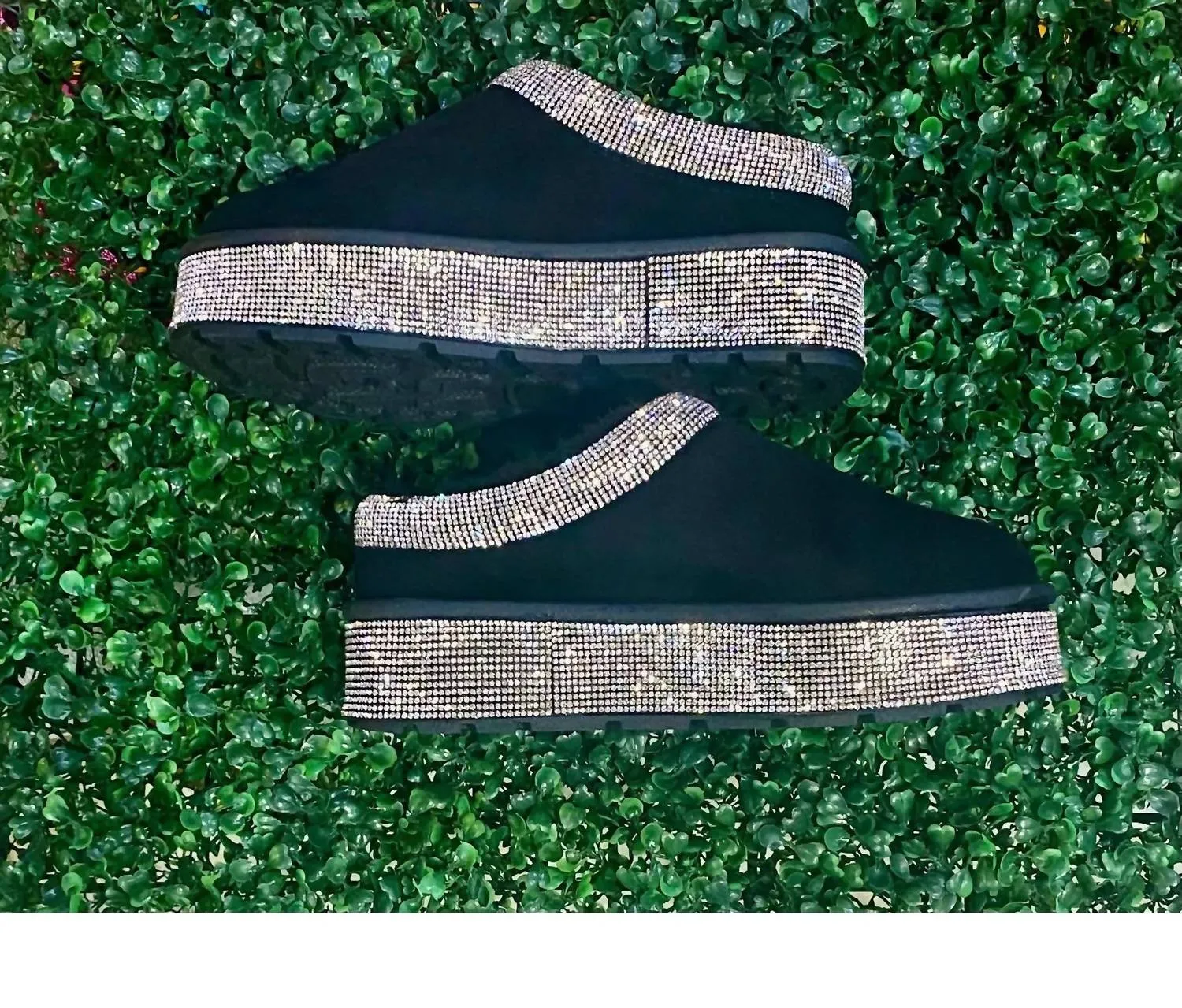 Women's Bling & Cozy Rhinestone Platform Mules In Black