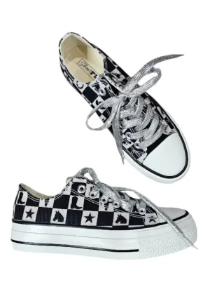Women's Checkered Cowgirl Kickers Sneaker In Black/white