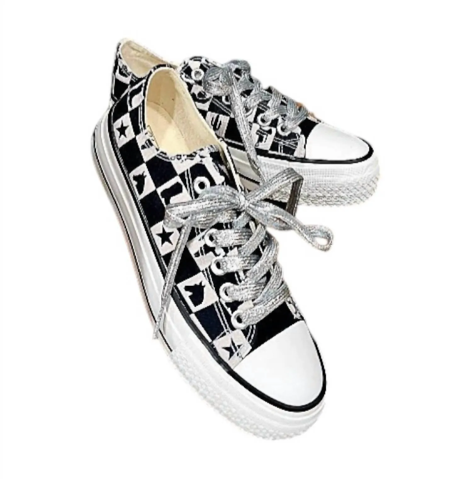 Women's Checkered Cowgirl Kickers Sneaker In Black/white