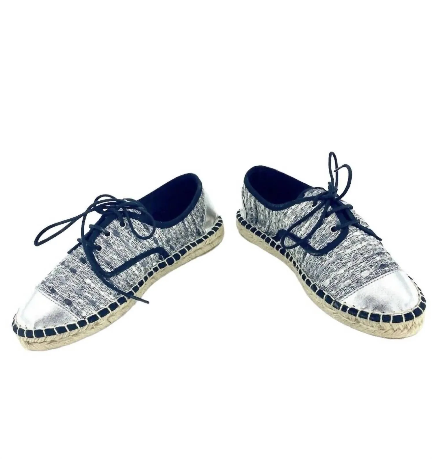 Women's Lace Up Espadrille Shoes In Silver
