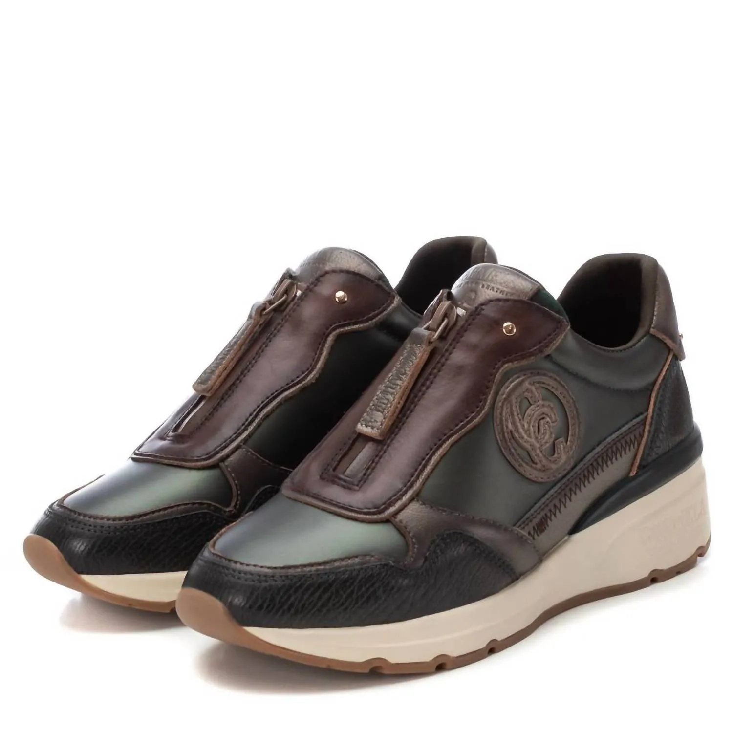 Women's Leather Sneakers In Kakhi
