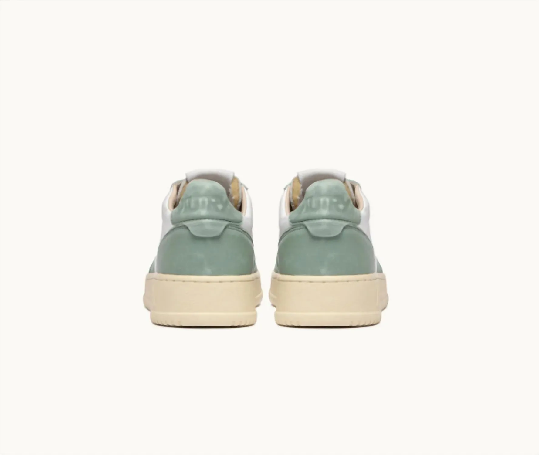 Women's Medalist Low Sneaker In White And Green Washed Goatskin