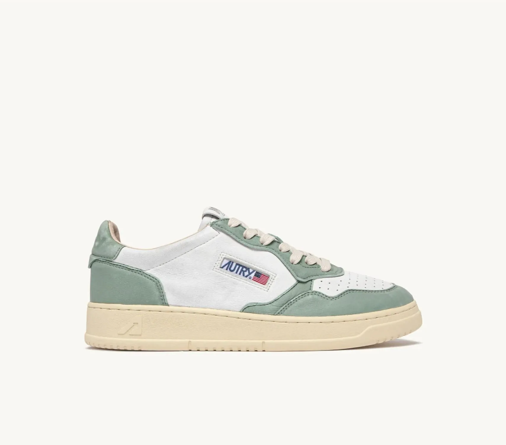 Women's Medalist Low Sneaker In White And Green Washed Goatskin