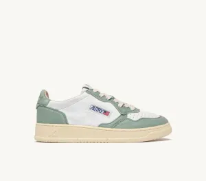 Women's Medalist Low Sneaker In White And Green Washed Goatskin
